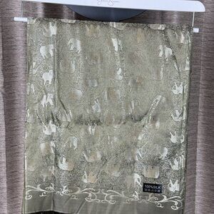 Green Silk Scarf with Elephant Pattern